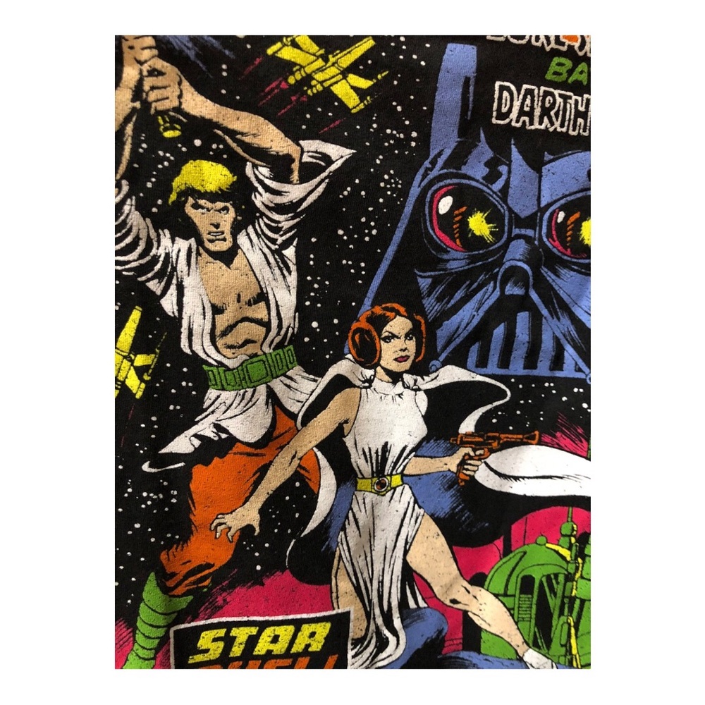 Star Wars Luke Skywalker battles Darth Vader graphic print black t-shirt size S - Picture 12 of 16
